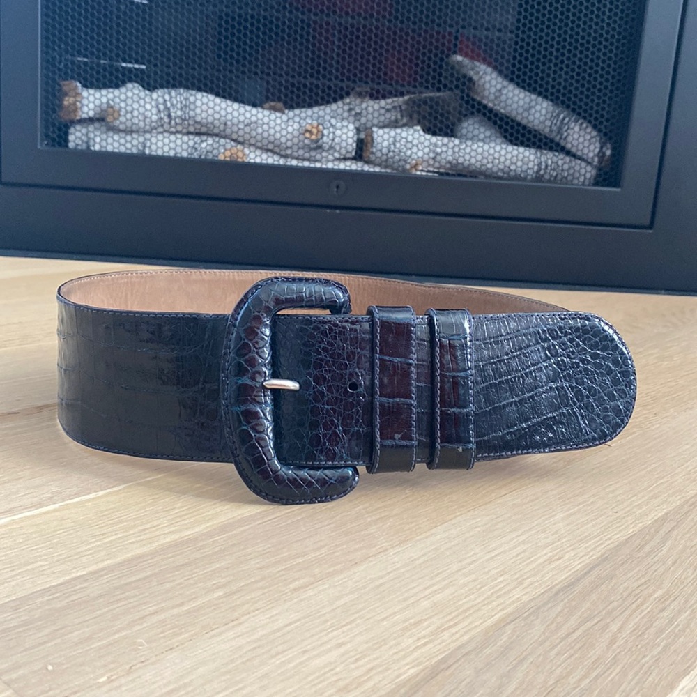 Vintage Donna Karan Black Genuine Caiman Crocodile Belt
